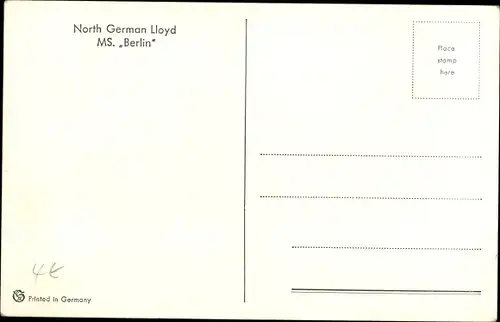 Künstler Ak Dampfschiff MS Berlin, Norddeutscher Lloyd Bremen, Passagierschiff