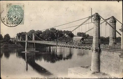 Ak Tours Indre et Loire, La Passerelle de l'Ile Simon