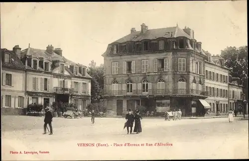 Ak Vernon Eure, Place d'Evreux et Rue d'Albufera, Hotel