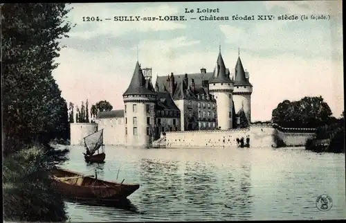 Ak Sully sur Loire Loiret, Chateau feodal XIVe siecle