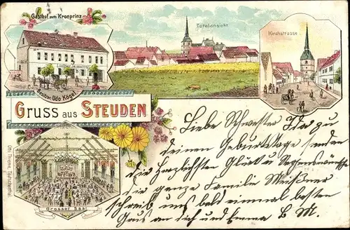 Litho Steuden Teutschenthal im Saalekreis, Kirchstraße, Gasthof zum Kronprinz, Innenansicht