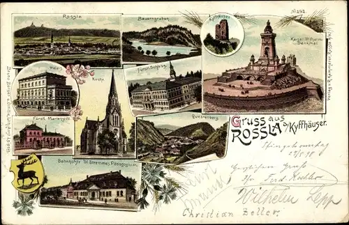 Litho Roßla Südharz am Kyffhäuser, Dr. Stremmes Pädagogium, Questenberg, Bauerngraben, Palais