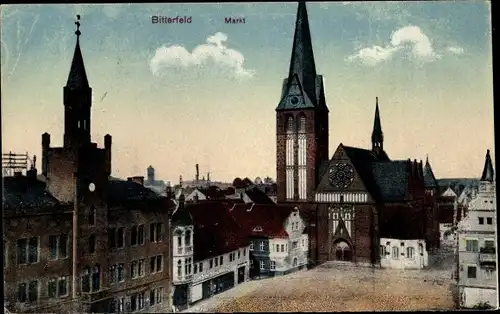 Ak Bitterfeld in Sachsen Anhalt, Markt, Kirche