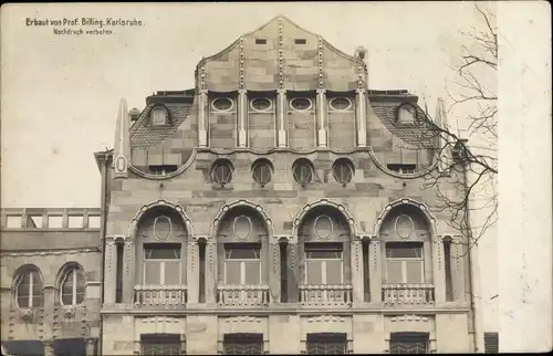 Jugendstil Ak Karlsruhe in Baden Württemberg, Teilansicht eines Gebäude, Architekt Hermann Billing