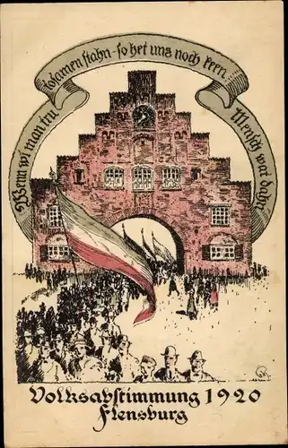 Künstler Ak Flensburg in Schleswig Holstein, Volksabstimmung 1920