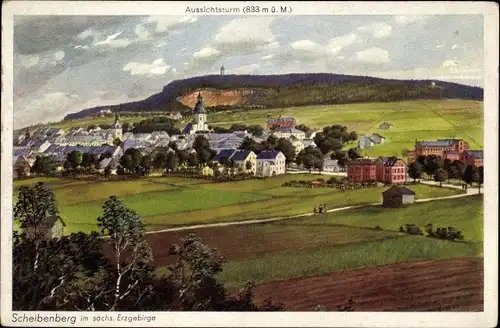 Ak Scheibenberg im Erzgebirge, Panorama, Aussichtsturm