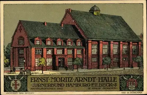 Steindruck Künstler Ak Mühlhan, Hamburg Wandsbek Eilbek, Turnerbund, Ernst Moritz Arndt Halle