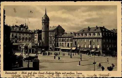 Ak Darmstadt in Hessen, Ernst Ludwig Platz mit weißem Turm