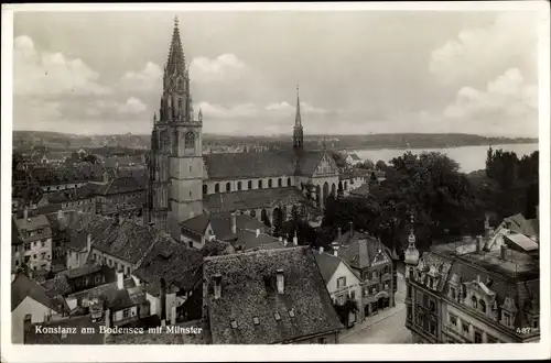 Ak Konstanz am Bodensee, Stadtübersicht mit Münster