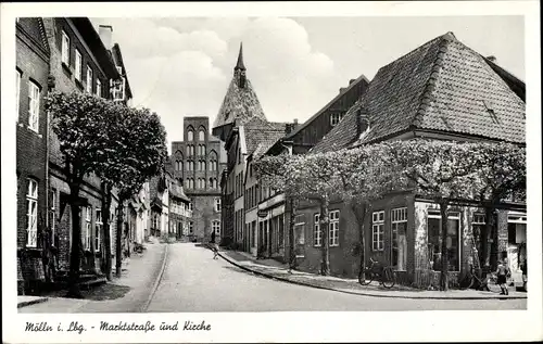 Ak Mölln im Herzogtum Lauenburg, Marktstraße, Kirche