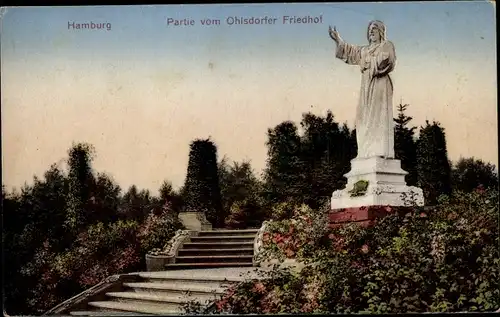 Ak Hamburg Nord Ohlsdorf, Friedhof, Jesus-Statue