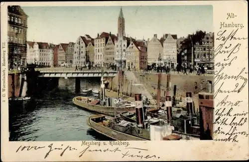 Ak Hamburg Altstadt, Messberg und Klinkberg, Brücke, Dampfer