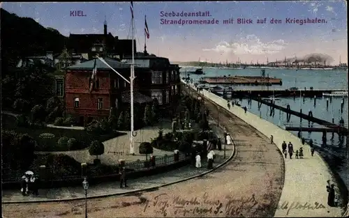 Ak Kiel in Schleswig Holstein, Seebadeanstalt, Strandpromenade, Kriegshafen