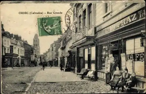 Ak Orbec Calvados, Rue Grande, Cafe L. Dupraz