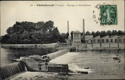 Ak Châtellerault Vienne, Barrage, Manufacture