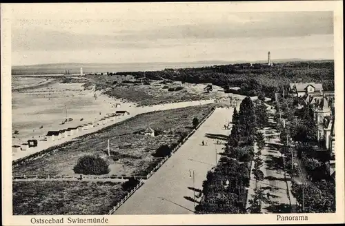 Ak Świnoujście Swinemünde Pommern, Panorama, Promenade