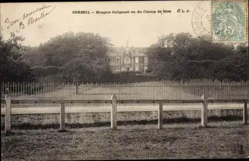 Ak Corbeil Essonne, Hospice Galignani vu du Champ de foire