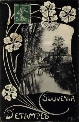 Ak Etampes Essonne, Flusspartie, Blumen, Souvenir