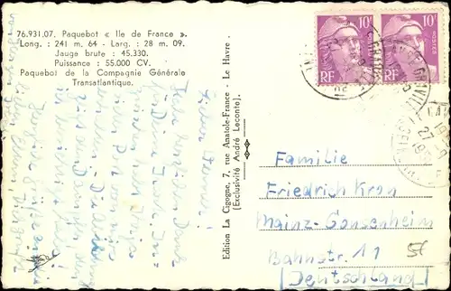 Ak Paquebot Ile de France, CGT