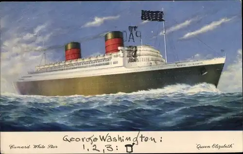 Ak Dampfschiff Queen Elizabeth, Cunard White Star Line