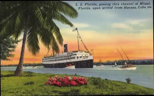 Ak SS Florida, P&O, Channel at Miami Florida