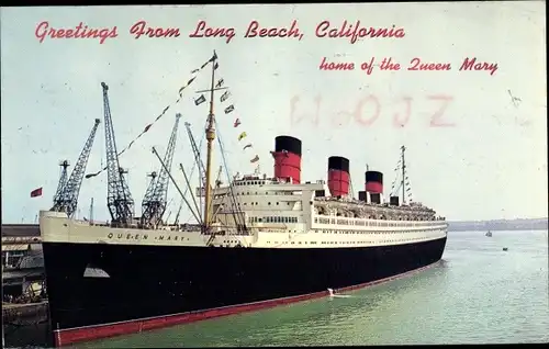 Ak Long Beach Kalifornien USA, Dampfschiff Queen Mary, Cunard Line