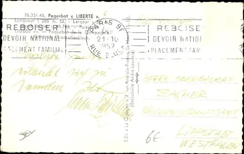 Ak Dampfschiff Liberte, CGT, French Line