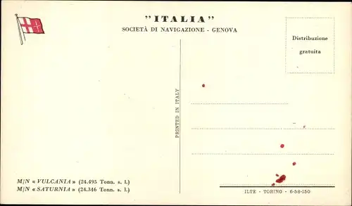 Ak Italian Line, MN Vulcania, MN Saturnia, Dampfschiff