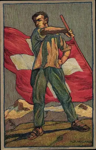 Ganzsachen Künstler Ak Wieland, H. B., Schweizer Bundesfeier 1912, Rotes Kreuz