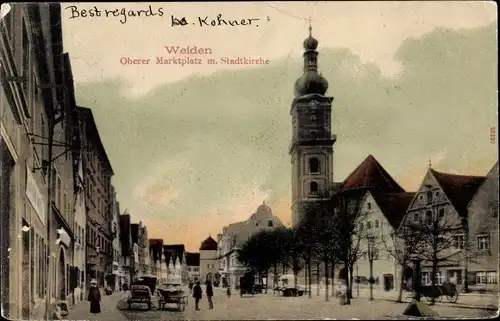 Ak Weiden in der Oberpfalz, Oberer Marktplatz mit Stadtkirche