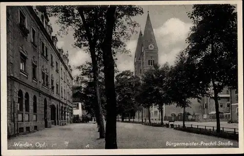 Ak Weiden in der Oberpfalz, Bürgermeister Prechtl Straße, Kirche