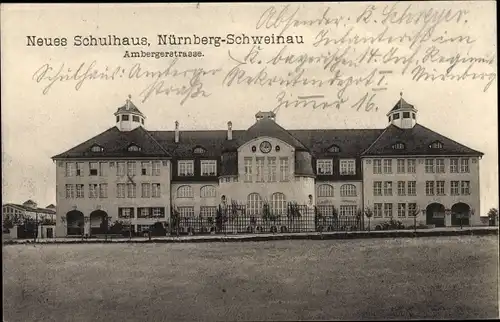 Ak Schweinau Nürnberg in Mittelfranken Bayern, Neues Schulhaus, Ambergerstraße