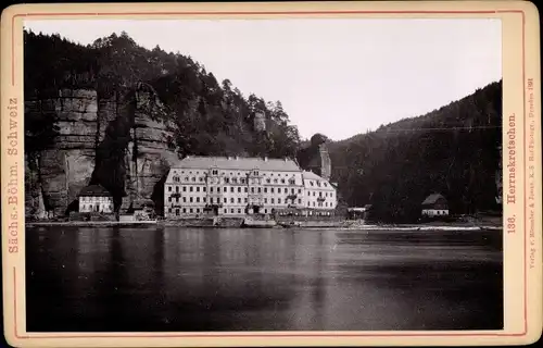 Kabinettfoto Hřensko Herrnskretschen Elbe Region Aussig, Gesamtansicht