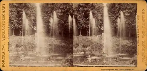 Stereo Foto Lichtenwalde Niederwiesa Sachsen, Schlosspark, Wasserfontänen