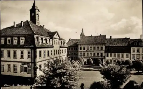 Ak Ohrdruf in Thüringen, Rathaus, Marktplatz, Apotheke, Fleischerei