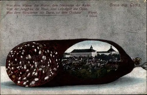 Passepartout Ak Gotha in Thüringen, Schloss, Ortsansicht, Wurst