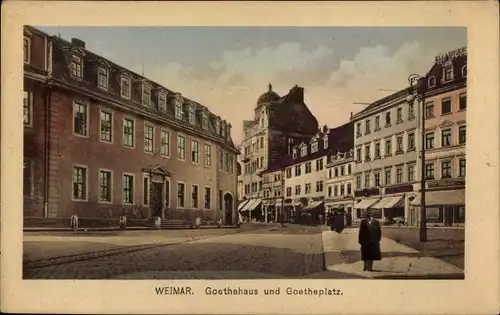 Ak Weimar in Thüringen, Goethehaus und Goetheplatz