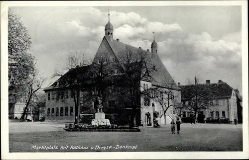 Ak Sömmerda in Thüringen, Marktplatz, Rathaus, Dreyse Denkmal