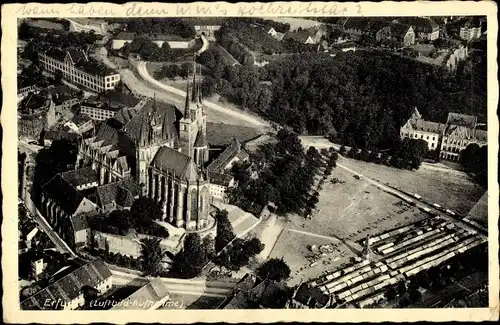 Ak Erfurt in Thüringen, Dom und Severikirche, Fliegeraufnahme