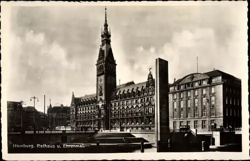 Ak Hamburg Mitte Altstadt, Rathaus, Ehrenmal