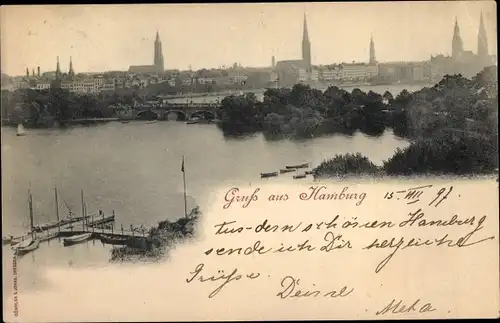 Ak Hamburg Mitte Altstadt, Gesamtansicht, Alsterpartie