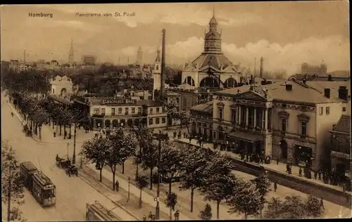 Ak Hamburg Mitte St. Pauli, Panorama vom Stadtteil, Straßenbahn, Elbschloss Bräu