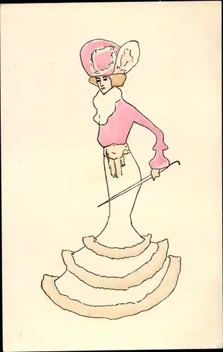 Künstler Ak Dame im langen Kleid, Hut, Frou Frou