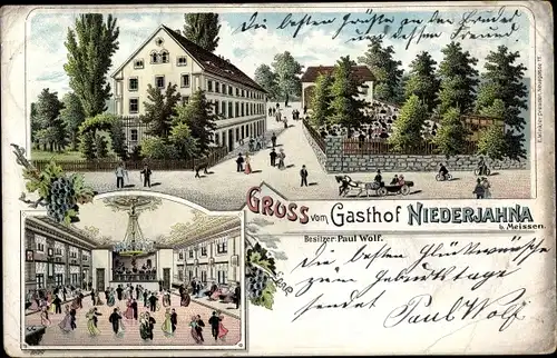 Litho Niederjahna Käbschütztal Sachsen, Gasthof, Innenansicht