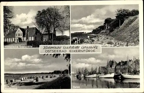 Ak Ostseebad Eckernförde Grasholz, Historische Gaststätte, Steilküste, Kurstrand, Hafen