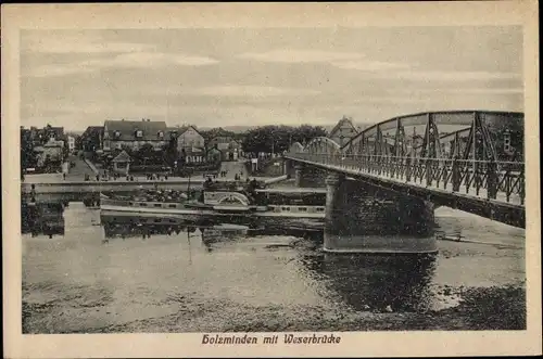 Ak Holzminden an der Weser, Panorama, Weserbrücke