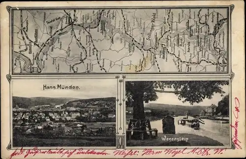 Landkarten Ak Hann. Münden in Niedersachsen, Weserstein, Panorama