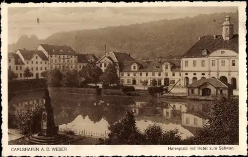 Ak Bad Karlshafen an der Weser, Hafenplatz, Hotel zum Schwan