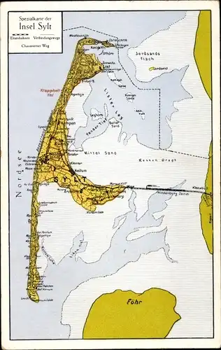 Landkarten Ak Sylt in Nordfriesland, Hindenburgdamm