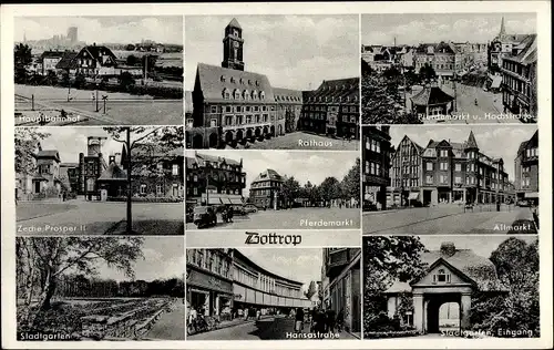 Ak Bottrop im Ruhrgebiet, Zeche Posper II, Rathaus, Pferdemarkt, Bahnhof